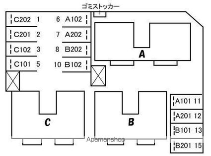 ルミエール松縄Ｂ・Ｃ[1LDK/42.72m2]の配置図