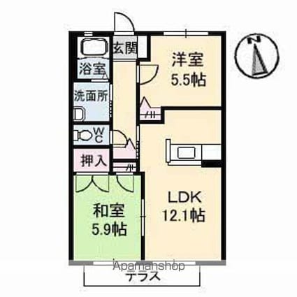 ディアスエイフウ　Ａ棟[2LDK/54.63m2]の間取図