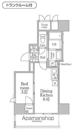 東京都世田谷区三軒茶屋２丁目[1DK/25.82m2]の間取図