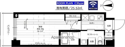 ステージファースト桜新町[1K/25.52m2]の間取図