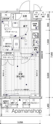 メインステージ両国[1K/22.75m2]の間取図