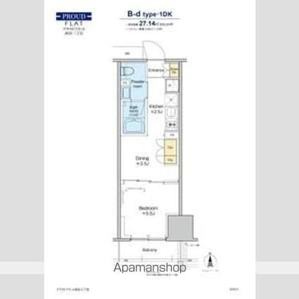 プラウドフラット四谷三丁目[1DK/27.14m2]の間取図
