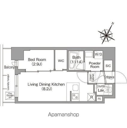 コンフォリア・リヴ新中野ＳＯＵＴＨ[1LDK/28.88m2]の間取図