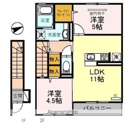 和歌山県岩出市中迫[2LDK/55.9m2]の間取図