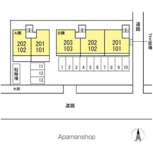エントピア新保　Ｂ棟[3LDK/62.81m2]の配置図