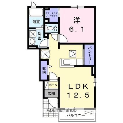 リヴィエール　ブラン[1LDK/44.93m2]の間取図
