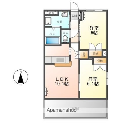 キングス・コート（ＫＩＮＧ’Ｓ　　ＣＯＡＴ）[2LDK/51.66m2]の間取図