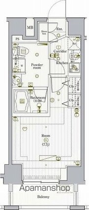 ＰＲＥＭＩＵＭ　ＣＵＢＥ　Ｇ　駒沢大学[1K/25.84m2]の間取図