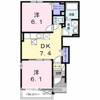 クリアネス　壱番館[2DK/44.75m2]の間取図