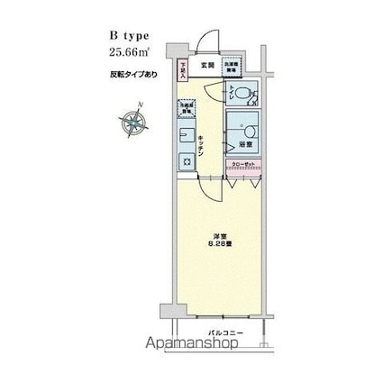 ドルフ喜多見[1K/25.66m2]の間取図