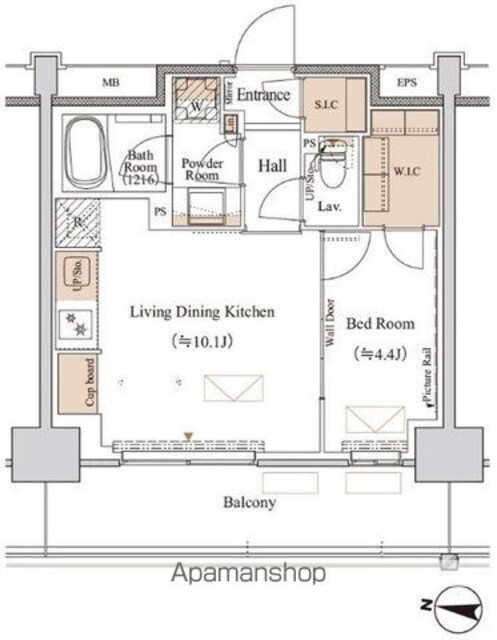 ブランシエスタ木場[1LDK/36.66m2]の間取図