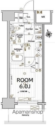 メイクス今池０２[1K/21.66m2]の間取図