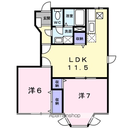 グリシーヌＥＡＳＴ[2LDK/53.51m2]の間取図