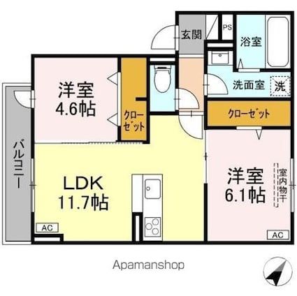 Ｄーｒｅｓｉｄｅｎｃｅ多治米東Ｓ[2LDK/54.23m2]の間取図
