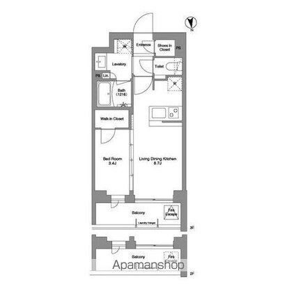 コンフォリア戸越公園[1LDK/32.34m2]の間取図