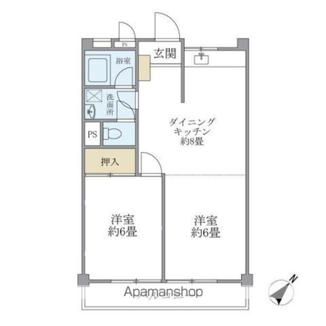 ハクジウハイツ[2DK/44.62m2]の間取図
