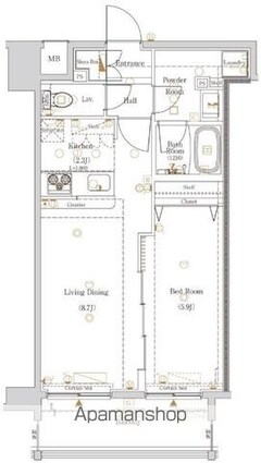 ヴァローレクオリタ浅草橋[1LDK/40.31m2]の間取図