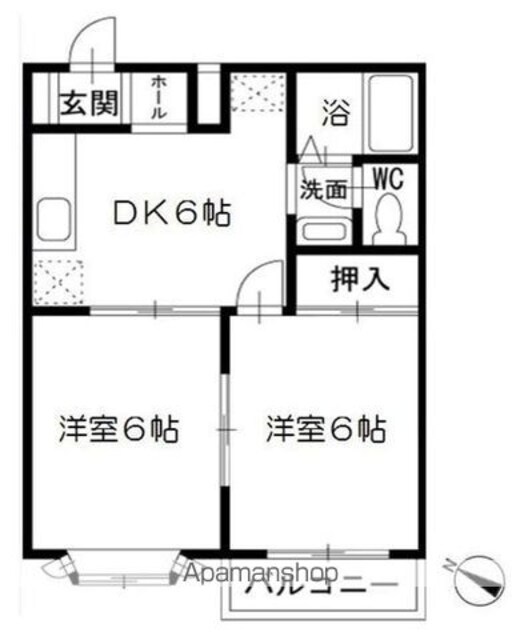 クレセントハウス・Ｎ[2DK/39.74m2]の間取図