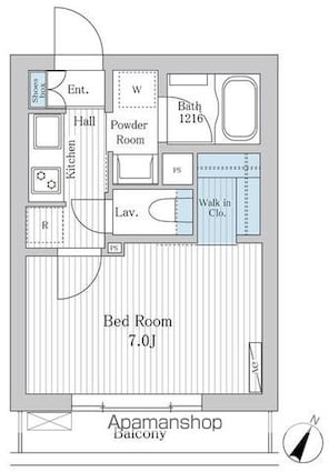 プラチナテラス白金台[1K/24.64m2]の間取図