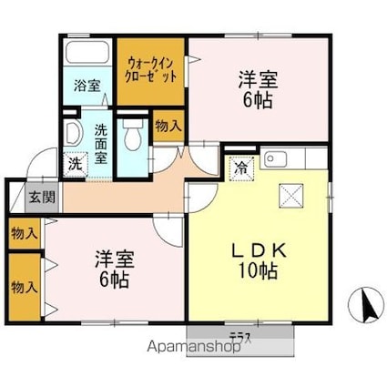 ハピネス山田　Ｂ[2LDK/55.5m2]の間取図