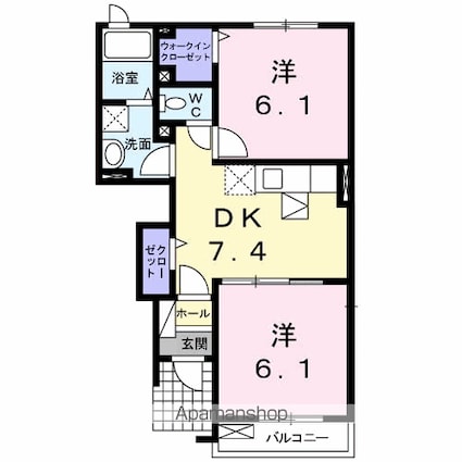 エターナルコート　Ｂ[2DK/44.75m2]の間取図