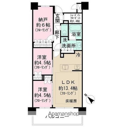 神奈川県横浜市青葉区美しが丘５丁目[2SLDK/65.04m2]の間取図