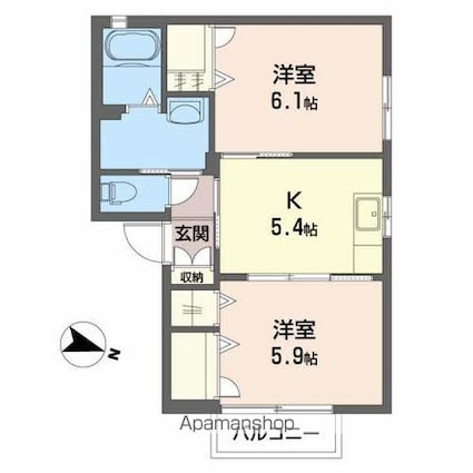 メゾンパークス　壱番館[2K/42.72m2]の間取図
