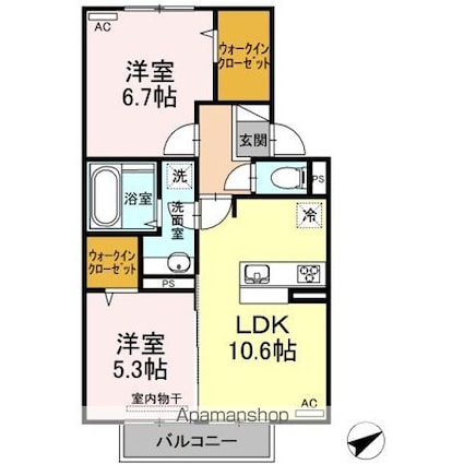 プレミアムⅩⅠ・ⅩⅡ番館　Ｂ棟[2LDK/54.7m2]の間取図