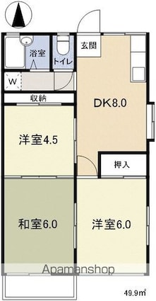 長野県松本市大字里山辺[3LDK/49.9m2]の間取図