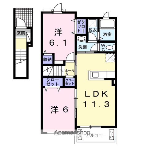 【潮来市日の出のアパートの間取り】