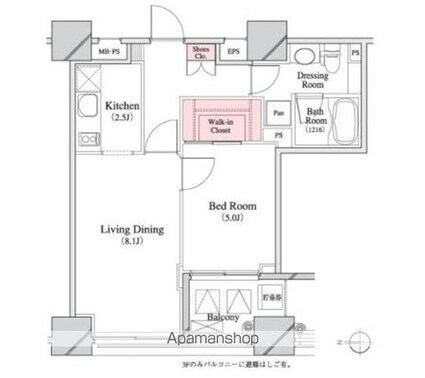 パークキューブ八丁堀[1DK/41.18m2]の間取図