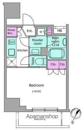 ブラウ門前仲町[1K/25.17m2]の間取図