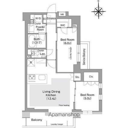 東京都文京区目白台３丁目[2LDK/57.88m2]の間取図