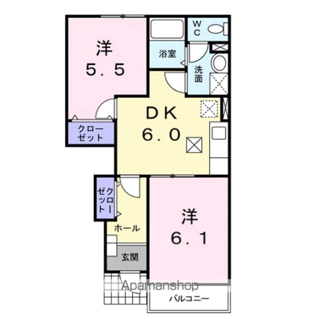 ディーア・クミルＡ[2DK/42.77m2]の間取図