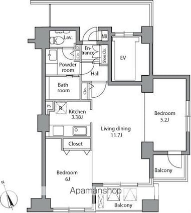レジディア自由が丘[2LDK/54.8m2]の間取図