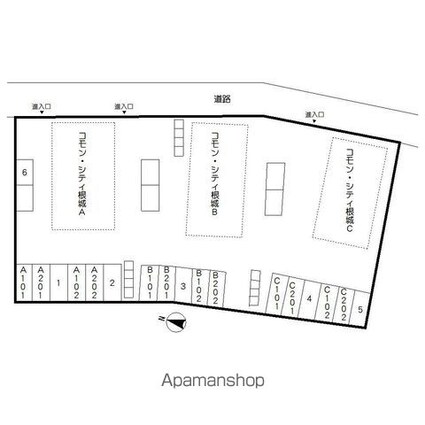 コモン・シティ根城Ａ・Ｂ・Ｃ[2LDK/55.5m2]の配置図