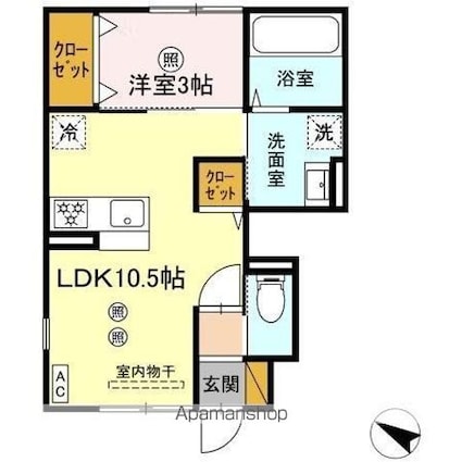 クレスト千波[1LDK/35.19m2]の間取図