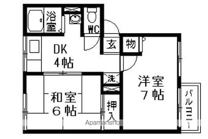 菩提樹ハイツＢ棟[2K/42m2]の間取図