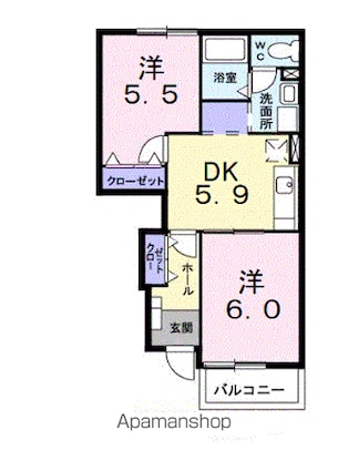 ボヌールあべ[2DK/42.77m2]の間取図