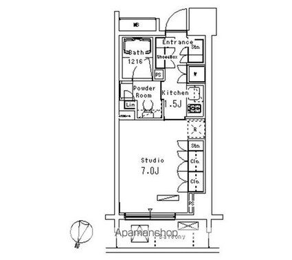 パークアクシス方南町[1K/25.84m2]の間取図
