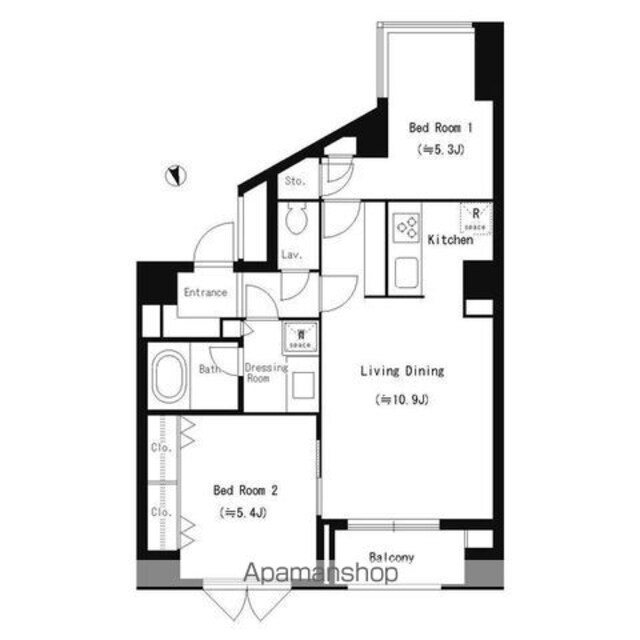 サン　デプレ麻布[2LDK/55.76m2]の間取図