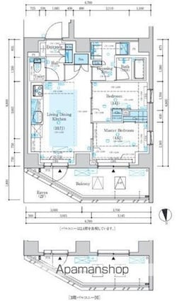 サンウッドフラッツ新宿四谷三丁目[2LDK/45.56m2]の間取図