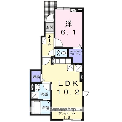 プランタン安曇野Ⅱ[1LDK/44.02m2]の間取図