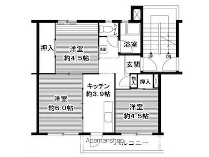 ビレッジハウス鳴滝１８号棟[3K/43.37m2]の間取図