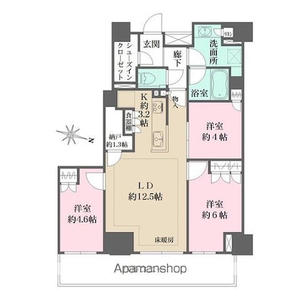ザ・パークハウス赤羽ウエストウイング[3LDK/70.74m2]の間取図