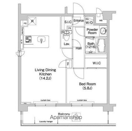 東京都新宿区岩戸町[1LDK/48.62m2]の間取図