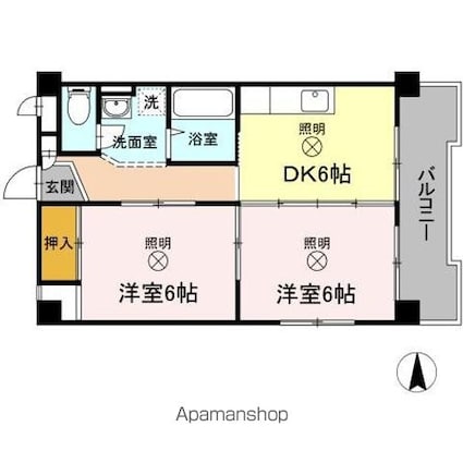 長瀬マンション　Ⅱ棟[2DK/47.45m2]の間取図