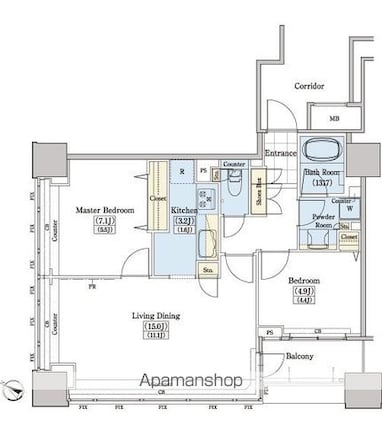 レジディアタワー上池袋（タワー棟）[2LDK/65.45m2]の間取図
