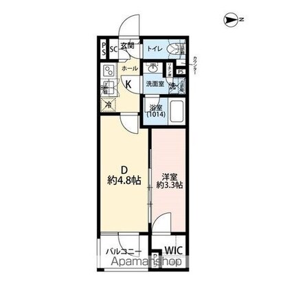 プレール・ドゥーク赤塚[1DK/25.57m2]の間取図