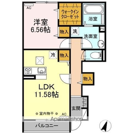 サモユ竜王　Ｗ[1LDK/51.68m2]の間取図